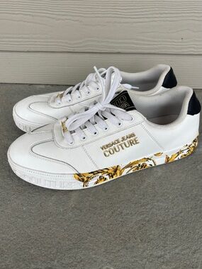 Versace White Gold Hibiscus Leather Sneakers 🔥